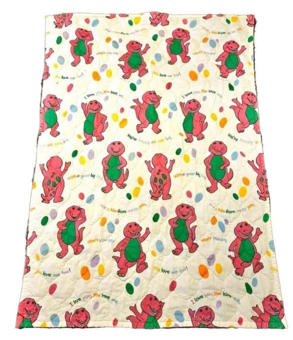 Vintage 1992 The Bibb Company Barney the Dinosaur Quilted Crib Blanket